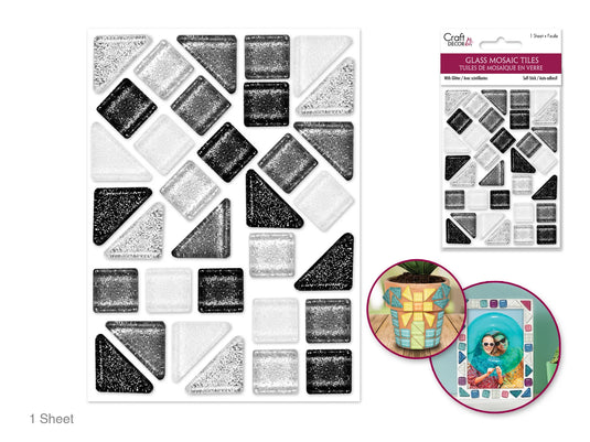 Craft Decor: Glitter Glass Mosaic Tiles 3.2x4.7" Self-Stick F) Classic