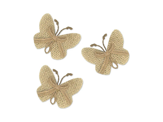 Craft Decor: 6cmx7.4cm Burlap Butterflies x3 w/Clip + Burlap Ribbon A) Natural