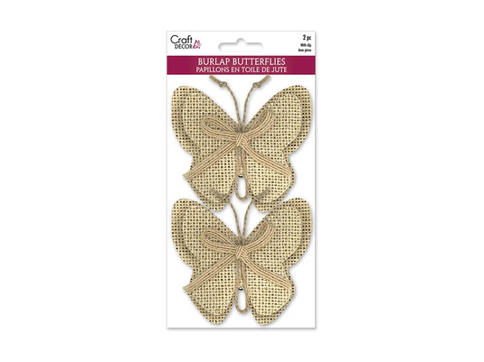 Craft Decor: 8.8cmx10cm Burlap Butterflies x2 w/Clip + Burlap Ribbon A) Natural