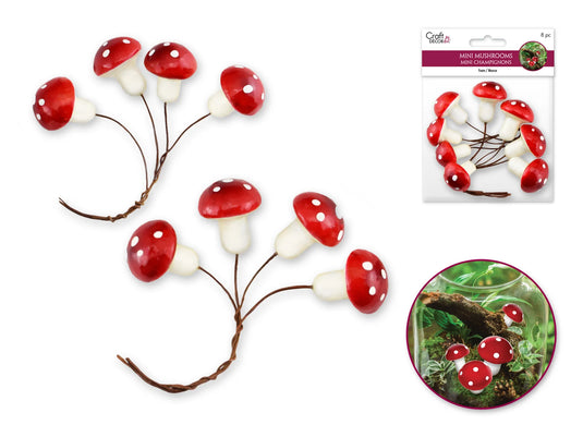 Craft Decor: Mini Foam Mushroom Picks 8pc (2.5cmx4/3cm)