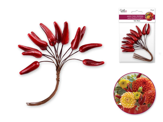 Craft Decor: 2.8cm Mini Chili Pepper Picks 14pc Foam Glossy