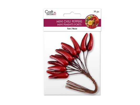Craft Decor: 2.8cm Mini Chili Pepper Picks 14pc Foam Glossy