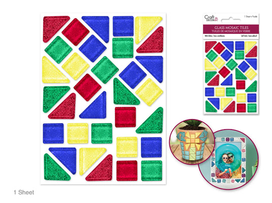 Craft Decor: Glitter Glass Mosaic Tiles 3.2x4.7" Self-Stick A) Brights