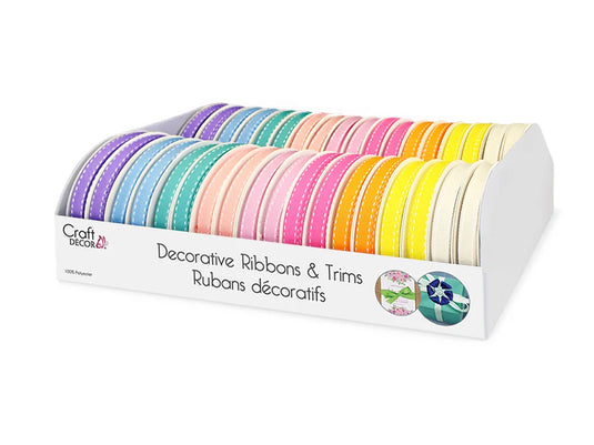 Craft Décor Ribbons/Trims: Saddle-Stitch Grosgrain 3/8"x3yd Rolls B) Pastels
