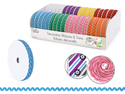 Craft Décor Ribbons & Trims: Ric Rac 1/8" x 4yd Rolls A) Brights