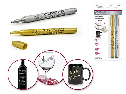 Craft Decor: Glass Writers x2 1.2Mm Fine Point Metallic A) Gold/Silver