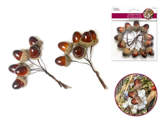 Craft Decor: 1" Acorn Pick 12pc