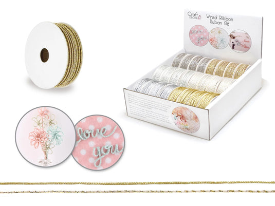 Craft Décor Ribbons & Trims: 2mm Wired Ribbon 3yrd Rolls A) Metallique