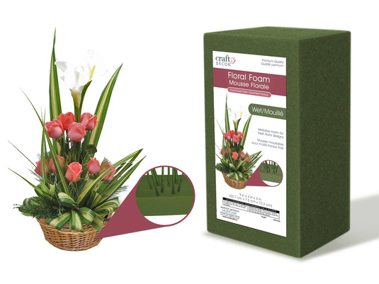 Floral Foam: For Wet Flowers 9"x3"x4" Shrinkwrapped