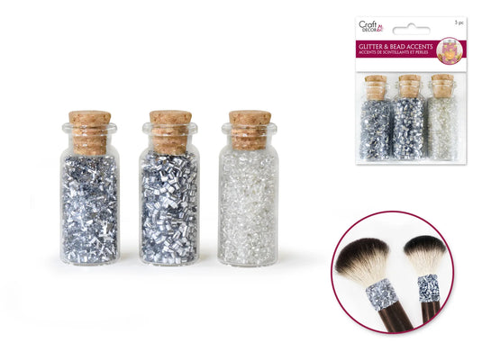 Craft Décor: Glitter & Seed Bead Accent Vials E) Silver