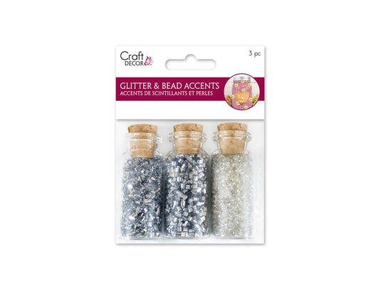 Craft Décor: Glitter & Seed Bead Accent Vials E) Silver