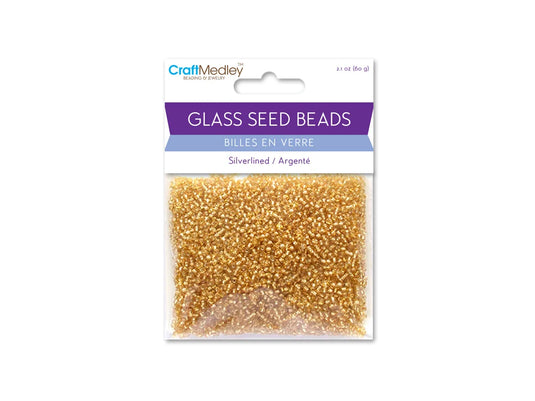 Glass Seed Beads: 12/0 Silverlined 60Gms I) Gold