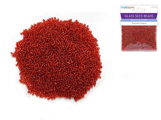 Glass Seed Beads: 12/0 Silverlined 60Gms J) Red Vermillion