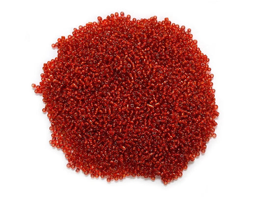 Glass Seed Beads: 12/0 Silverlined 60Gms J) Red Vermillion