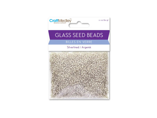 Glass Seed Beads: 12/0 Silverlined 60Gms C) Crystal
