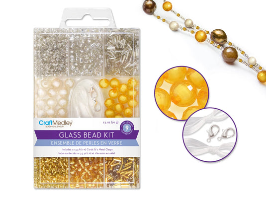 Glass Bead Kits: 9-Comp Multi-Pack w/Cord+Clasps 70g A) Metallique