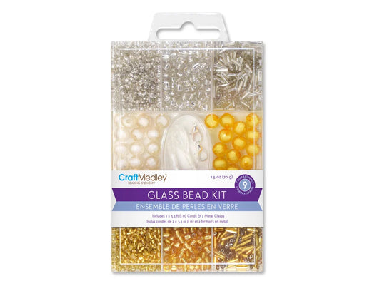 Glass Bead Kits: 9-Comp Multi-Pack w/Cord+Clasps 70g A) Metallique