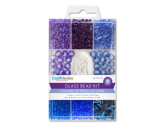 Glass Bead Kits: 9-Comp Multi-Pack w/Cord+Clasps 70g B) Sky
