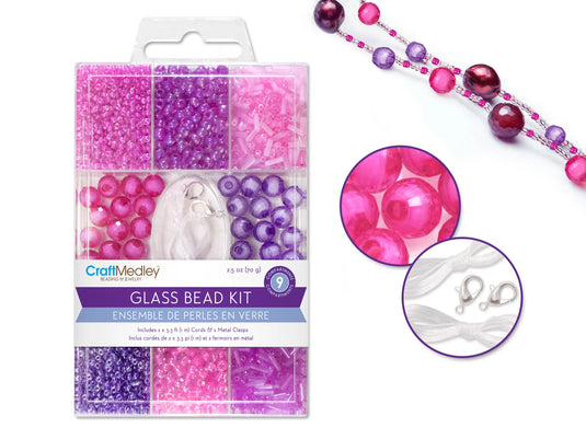 Glass Bead Kits: 9-Comp Multi-Pack w/Cord+Clasps 70g C) Blush