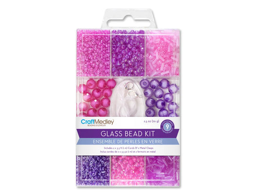 Glass Bead Kits: 9-Comp Multi-Pack w/Cord+Clasps 70g C) Blush