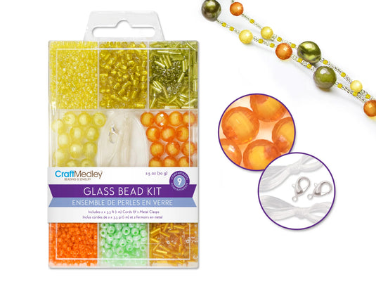 Glass Bead Kits: 9-Comp Multi-Pack w/Cord+Clasps 70g D) Tropicana
