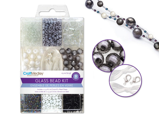 Glass Bead Kits: 9-Comp Multi-Pack w/Cord+Clasps 70g E) Classic