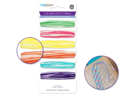 Craft Medley: 59yds 100% Cotton Colored Craft String 29.5ft/Color H) Multi Brights