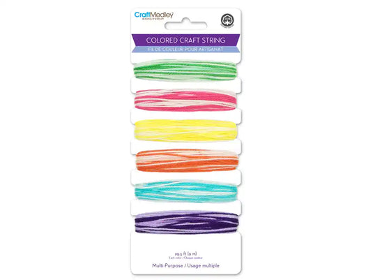 Craft Medley: 59yds 100% Cotton Colored Craft String 29.5ft/Color H) Multi Brights