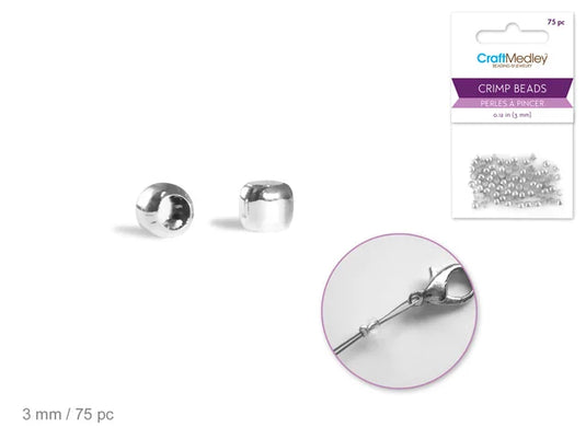 Jewelry Findings: 3mm Crimp Beads x75 Brass Metal B) Silver Plating