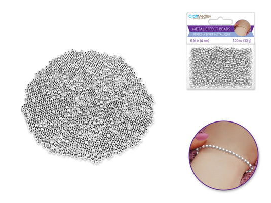Metal Effect Beads: 4mm Luster Electroplated Round 30g C) Silver