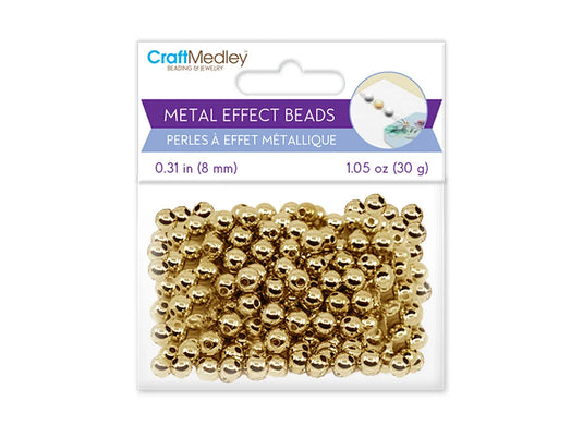 Metal Effect Beads: 8mm Luster Electroplated Round 30g B) Gold