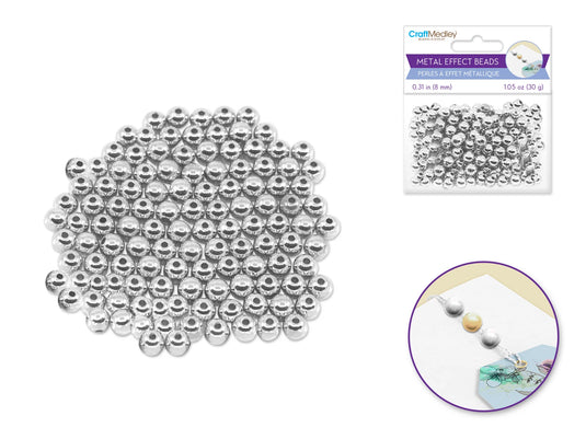 Metal Effect Beads: 8mm Luster Electroplated Round 30g C) Silver