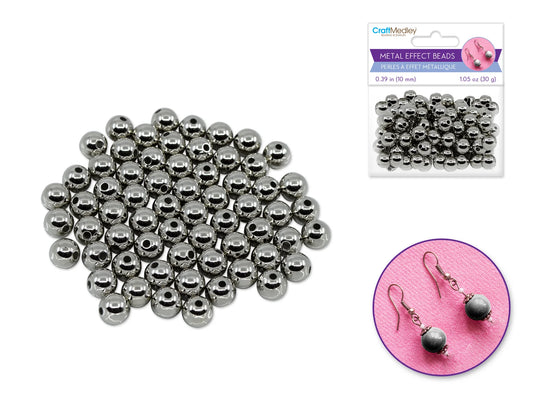 Metal Effect Beads: 10mm Luster Electroplated Round 30g A) Titanium