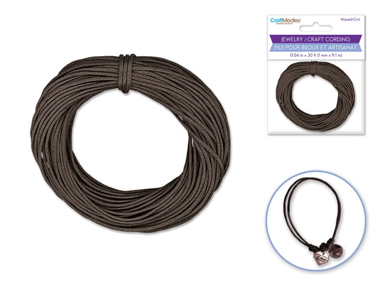 Jewelry/Craft Cord: 1mmx10yds Waxed Cord Round B) Dark Brown