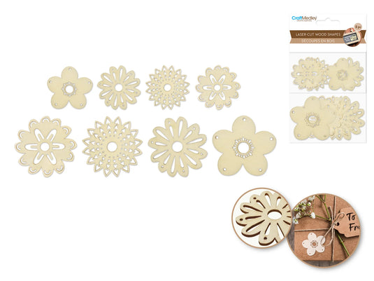 Wood Craft: Laser-Cut Wood Shapes x8 D) Flowers