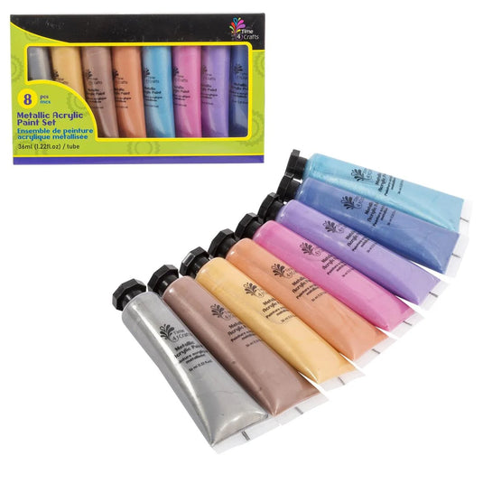 T4C,8Pcs Metallic Acrylic Paint 36ml, colour box