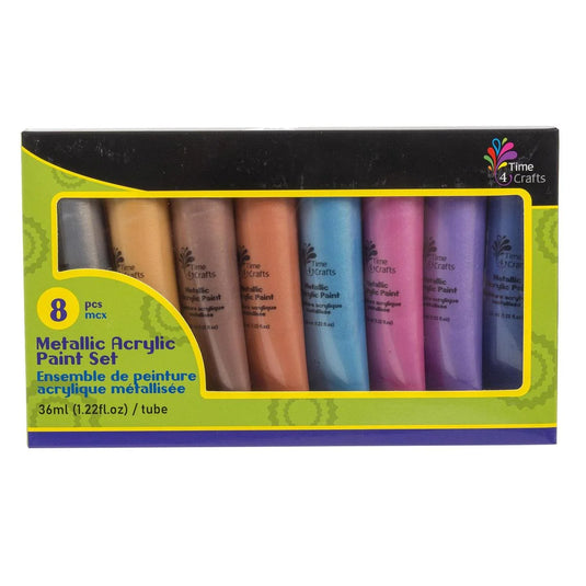 T4C,8Pcs Metallic Acrylic Paint 36ml, colour box