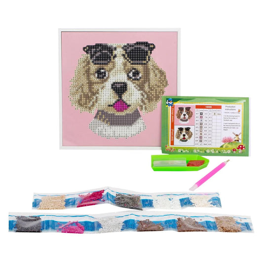 T4C,Crystal Art, dog sunglasses 20x20cm, white frame, kraft box