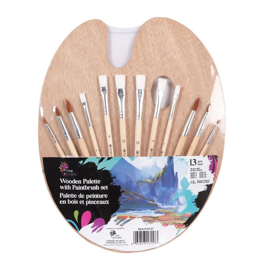 T4C, 13p artist brush set w/ wooden plate, shrink wrap