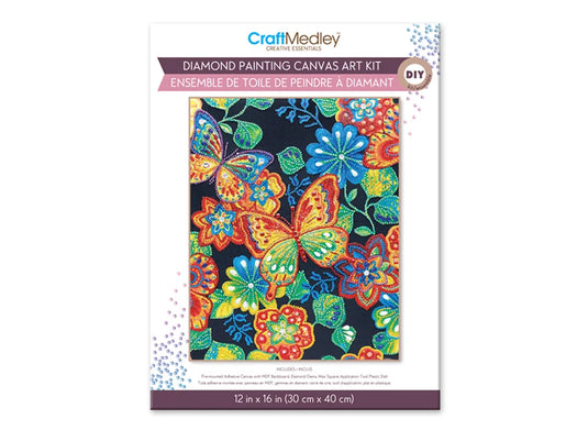 Craft Medley Kit: Diamond Painting Art Kit 12"x16" w/Gems+Tool+Tray E) Butterfly