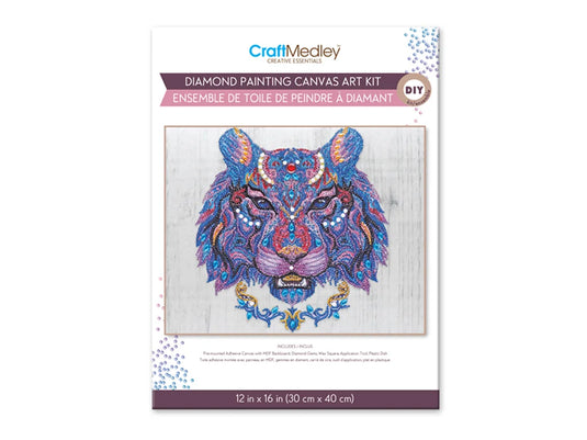 Craft Medley Kit: Diamond Painting Art Kit 12"x16" w/Gems+Tool+Tray F) Tiger