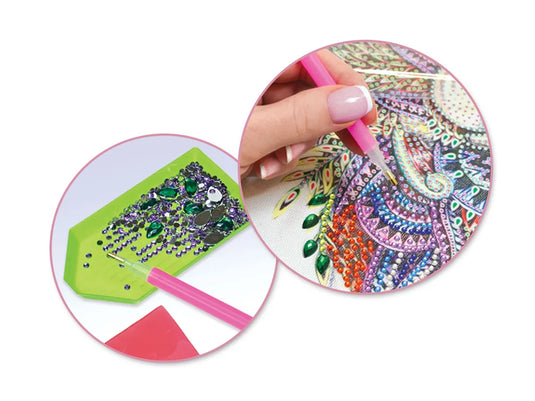 Craft Medley Kit: Diamond Painting Art Kit 12"x16" w/Gems+Tool+Tray H) Peacock