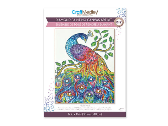 Craft Medley Kit: Diamond Painting Art Kit 12"x16" w/Gems+Tool+Tray H) Peacock