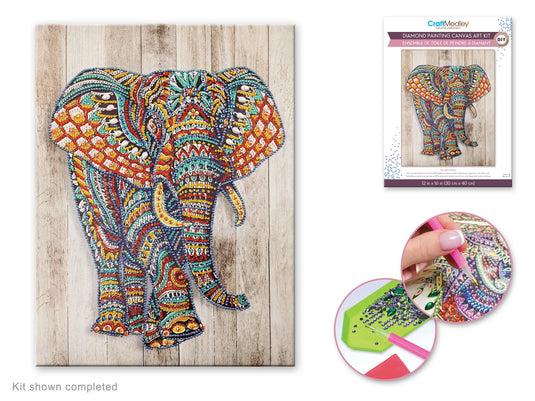 Craft Medley Kit: Diamond Painting Art Kit 12"x16" w/Gems+Tool+Tray K) Majestic Elephant