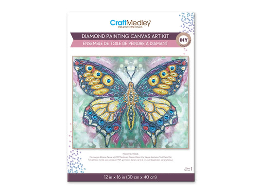 Craft Medley Kit: Diamond Painting Art Kit 12"x16" w/Gems+Tool+Tray L) Elegant Butterfly