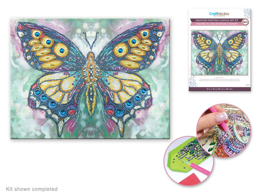 Craft Medley Kit: Diamond Painting Art Kit 12"x16" w/Gems+Tool+Tray L) Elegant Butterfly