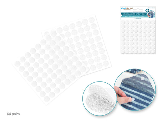 3D Hook & Loop Sticky Dots: 3/8" Round 64-pairs Dual-Adhesive