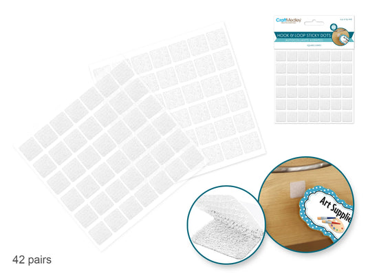 3D Hook & Loop Sticky Dots: 1/2" Square 42-pairs Dual-Adhesive