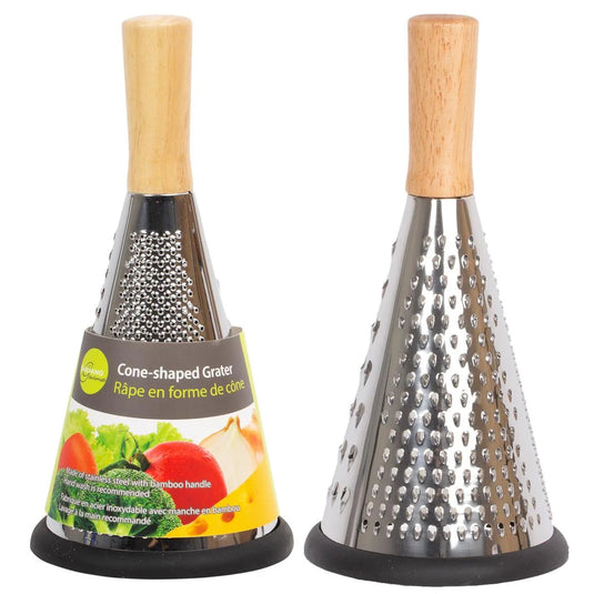 L.Gourmet 9.25"H Cone-shaped Grater w/ Wooden Handle, color sleeve