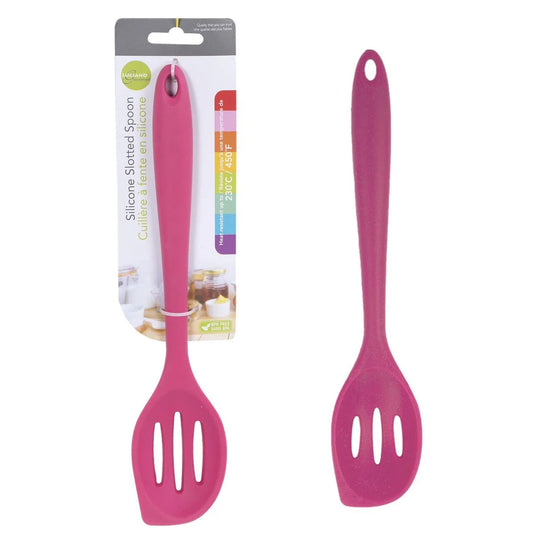 L.Gourmet, 10.75"L Silicone Slotted Spoon, Magenta, t.o.c.